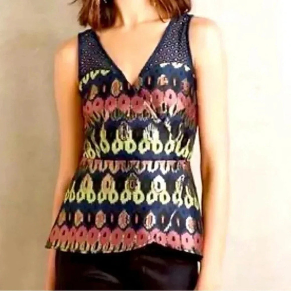 Anthropologie HD in Paris Jacquard Peplum Top sz 6 - Picture 1 of 12